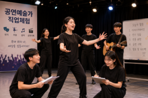 공연예술가 직업체험 무대 연기 및 공연 리허설 교육 장면