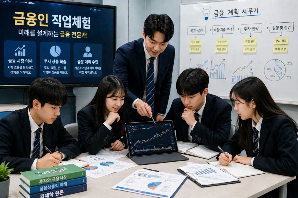 금융인 직업체험 투자 분석 및 금융 교육 활동 장면