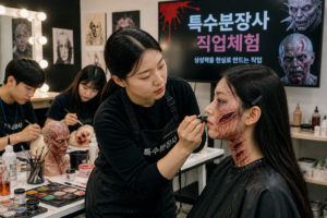 특수분장사 직업체험 캐릭터 분장 및 표현 실습 교육 장면