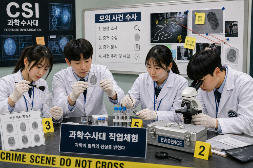 과학수사대 직업체험 지문 채취 및 증거 분석 실습 장면